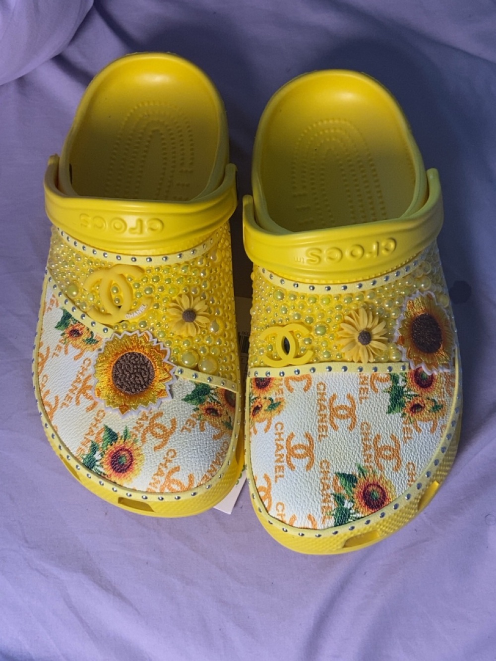 CROCS Yellow Sunflower Embellished Clog Sandals